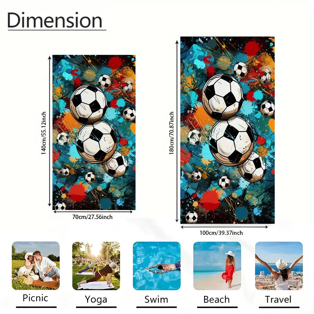 Graffiti Soccer Ball Beach Towel, Abstract Color Splash Football Print Microfiber Towel, Quick Dry Sports Bath Towel for Men Boy