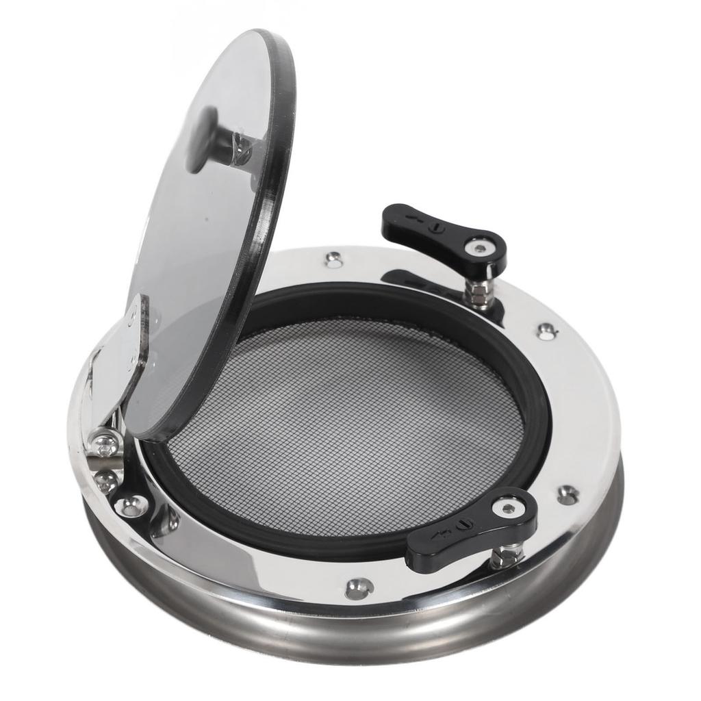 200mm Boat Porthole Window 180 Deg Internal Open Protective Net Tempered Glass UV Resistant Waterproof for Marine Yacht