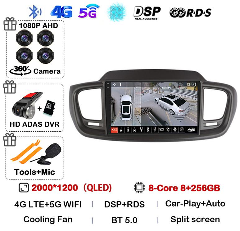 Android 14 WIFI+4G Car Radio For Kia Sorento 3 2015 2016 2017 2018 Carplay Auto GPS Multimedia Player Stereo 360 Camera Audio BT