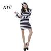 Mini Robe Rayée Costume de Prisonnier pour Adulte, Robe Femme, Haut Pantalon Pantalon Homme, Tenues d'Halloween Uniforme d'Incarcéré avec Chapeau & Poignets