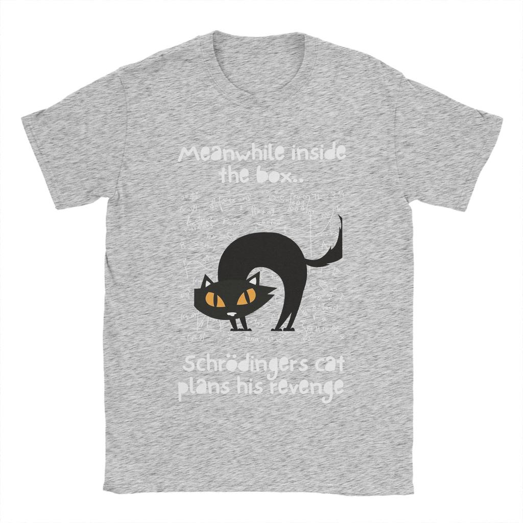 Schrödingers Katze Physik T-Shirts für Herren 100% Baumwolle Lustiges T-Shirt Rundhals Wissenschafts-Tees Kurzarm-Tops Übergröße