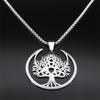 Witch Moon Trinity Knot Tree of Life Necklace for Women Men Stainless Steel Silver Color Aesthetic Amulet Chain Jewelry N9745S02