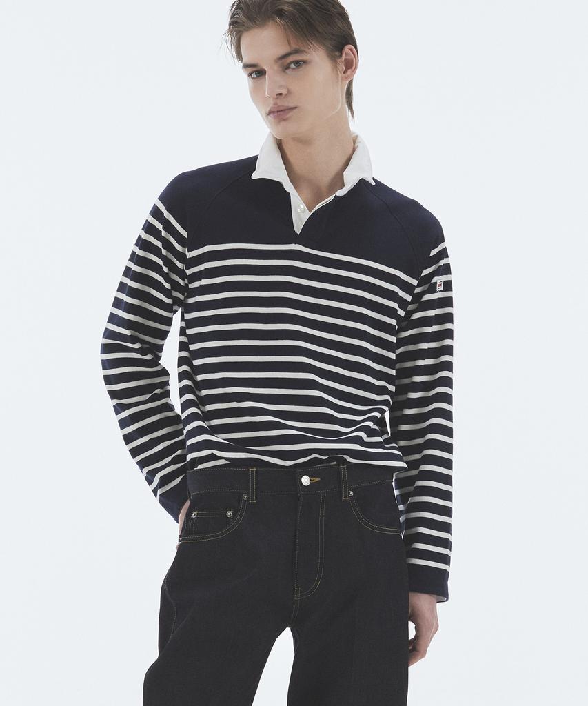 NOHANT Wire Stripe Rugby Long Sleeve T-Shirt Navy