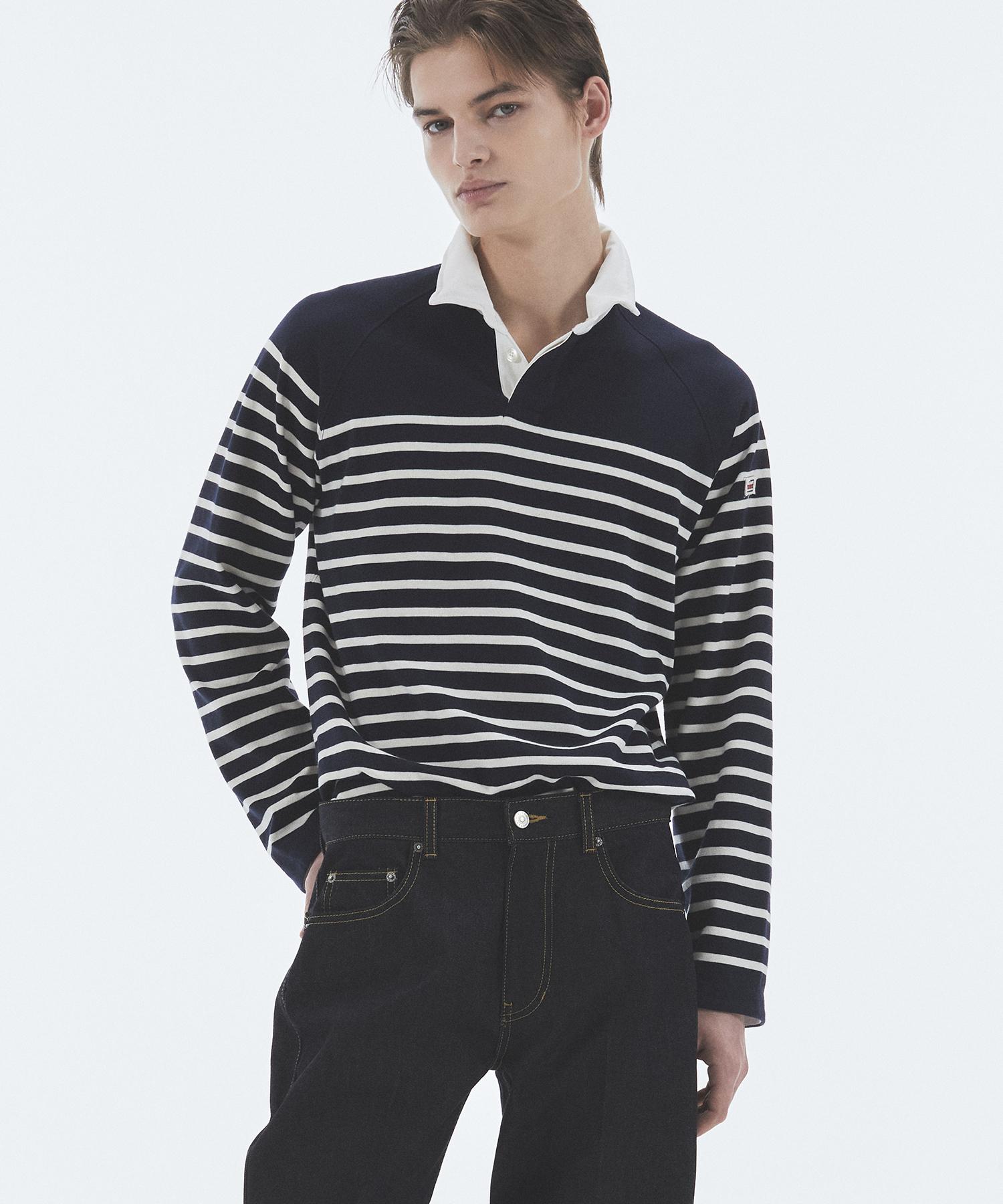 Wire Stripe Rugby Long Sleeve T-Shirt Navy Navy/M