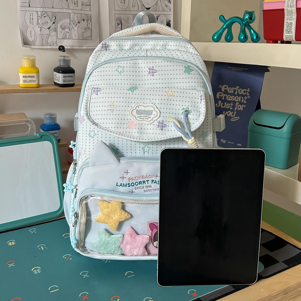 Schoolbag cute star junior high school student schoolbag large capacity versatile ins student pain bag small fresh and fashionable commuter backpack