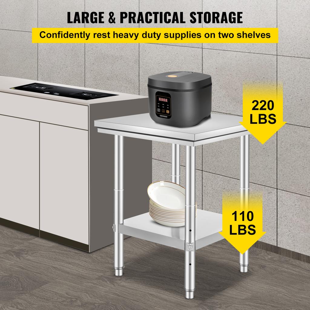 SucceBuy Stainless Steel Kitchen Work Bench Commercial Catering Table Worktable with Undershelf for Restaurant Garage