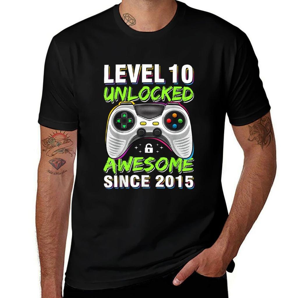 10 Year Old Gift Boy Level 10 Unlocked Awesome 2015 Birthday Tshirt Dry Fit Athletic Short Sleeve Shirt