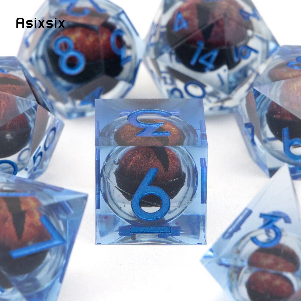 7 Pcs Blue Eyeball Blue Number Sharp Edge Resin Dice Polyhedral Dice Suitable for Role-Playing RPG Board Game