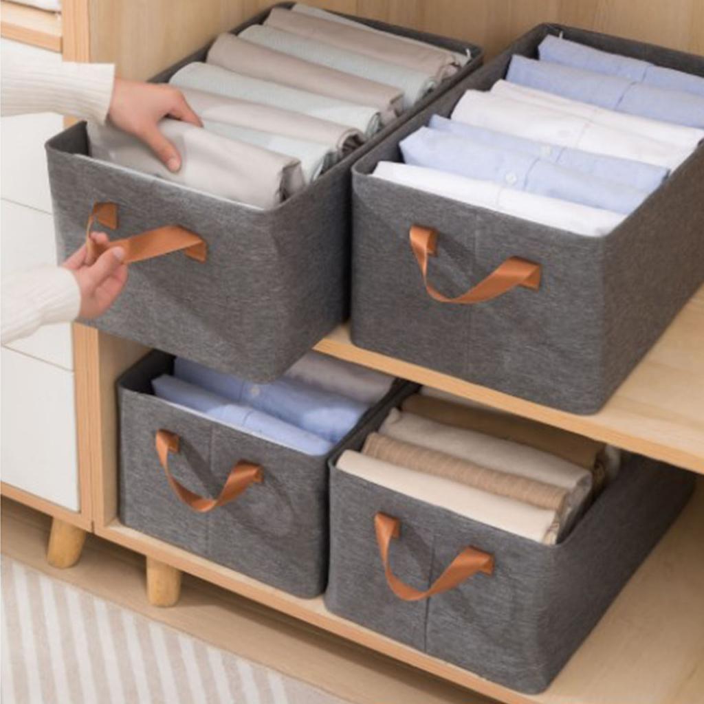Clothes Storage Bin Foldable Cationic Clothes Organizer with Handle for Bedroom Closet Gray