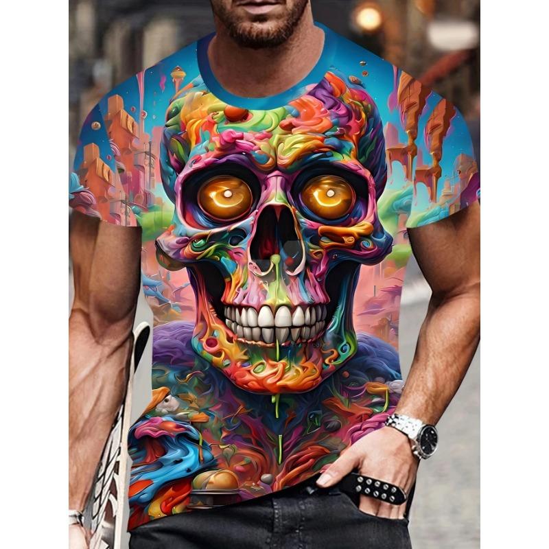 

Мужская футболка с коротким рукавом, топы с 3D-принтом черепа, футболки с круглым вырезом, летняя футболка оверсайз, хип-хоп футболки 6XL