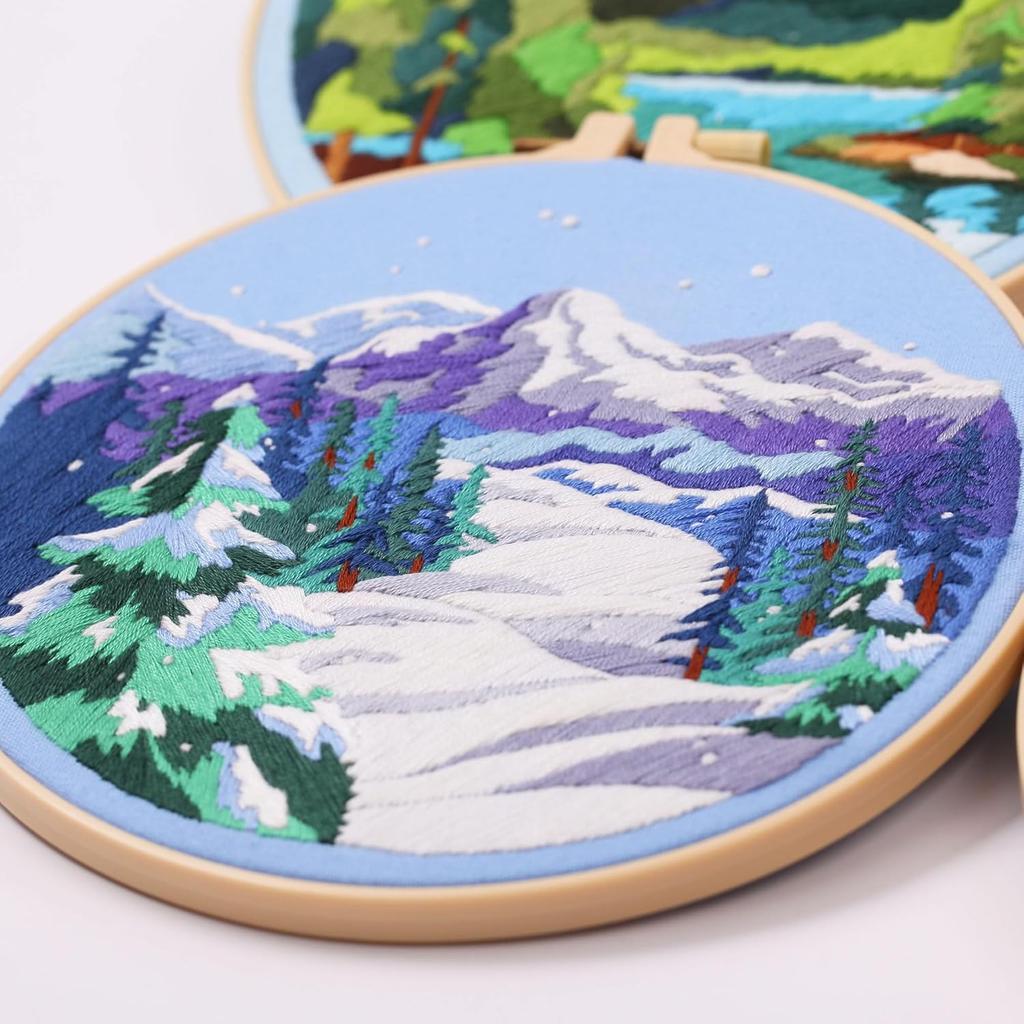 Harimau 4P in Beginner Embroidery Kit,Floral Plant Pattern,Cross Stitch Kits, Including Stamped Embroidery Cloth with 2 Embroidery Hoops, Color