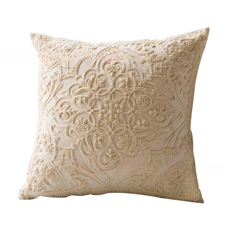 

Light Luxury Boho Style Exquisite Hand-Embroidered Round Pillowcase Zippered Throw Pillow Cover for Sofa Living Room and Car 50X50cm