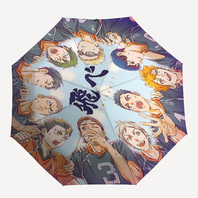 1pc Haikyuu!! Automatic Opening Closing Umbrella with Portable Tri-Fold Design, 8-Bone Iron Frame Outdoor Umbrella, Perfect Gift for Fans, Travelers,