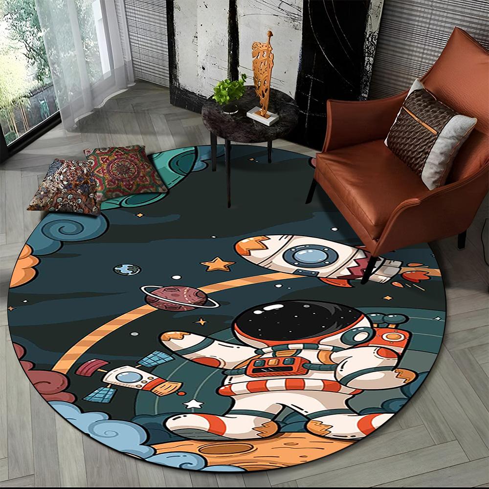 3D Astronaut Space Cartoon Round Carpet Rug for Living Room Bedroom Child Playroom Chair Decor,Pet Area Rug Non-slip Floor Mat