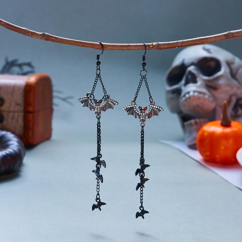 New Design Sweet Cool Black Bowknot Spider Dangle Earring for Women Gothic Spider Web Bat Long Tassel Earring Halloween Jewelry