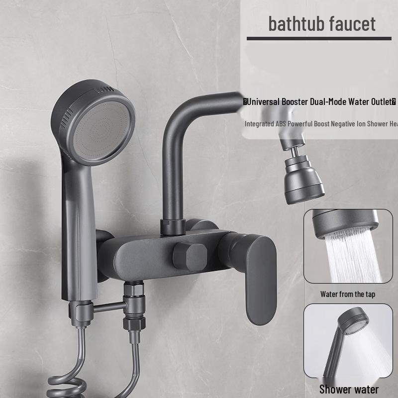 TLXT Gunmetal Wall-Mounted Bathtub Shower Faucet Set