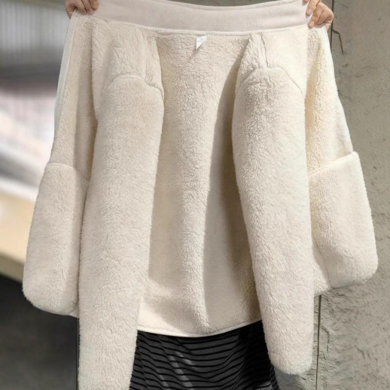 Womens Fleece Jacket Winter Warm Cardigan Double-sided Velvet Liner Stand Collar Coat