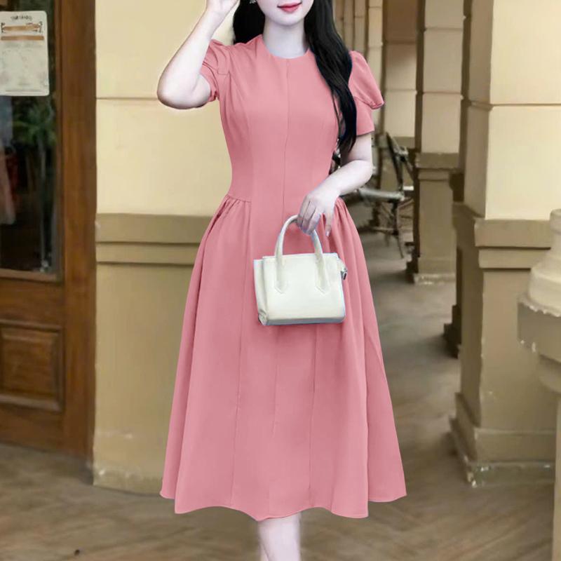 

ZANZEA Женское повседневное однотонное платье с круглым вырезом и коротким рукавом 5XL