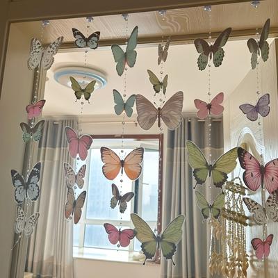 3D Butterfly Pearl Beaded Curtain - Easy To Hang with Hooks for Home Bedroom Wedding Photography Props