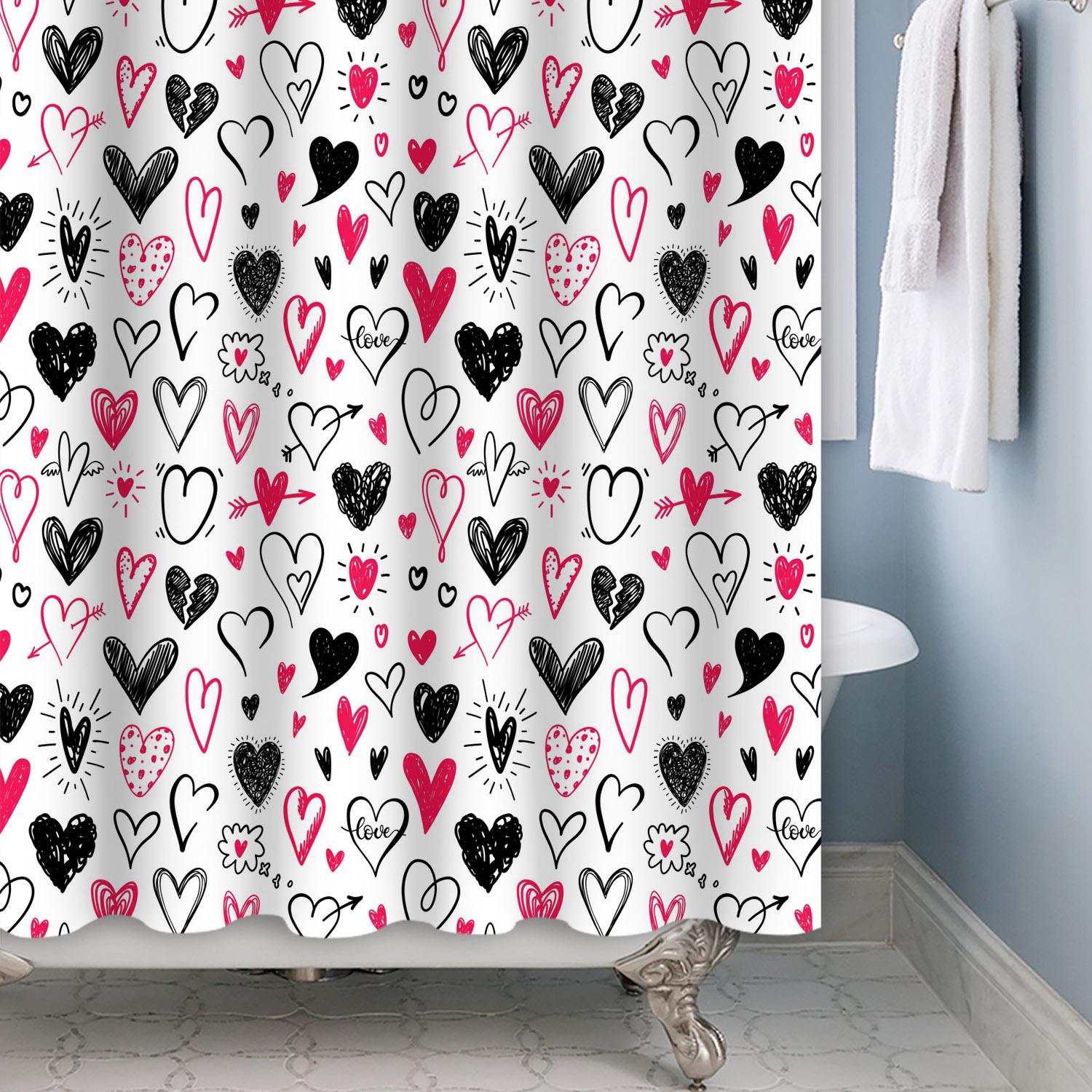 

Valentine S Day Romantic Couple Watercolor Love Pattern Bathroom Shower Curtain Home Decoration Waterproof Fabric Belt Hooks W60H190(CM)-1 Pcs