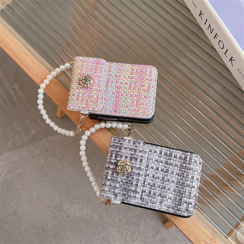 Blumen-Brieftasche Handyhülle für Huawei Pocket2 Faltbildschirm Flip für Samsung Zflip5 Perlen-Handkette