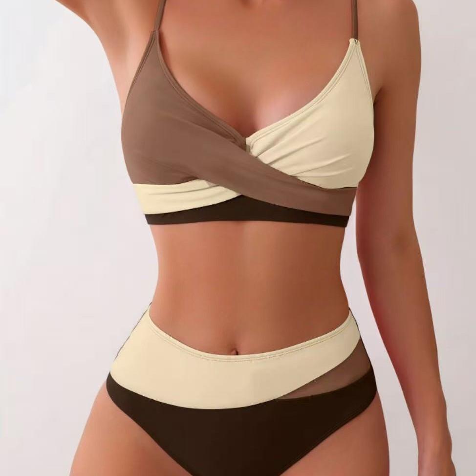 New swimsuit split splicing contrasting color bikini high waist sexy hot spring vacation
