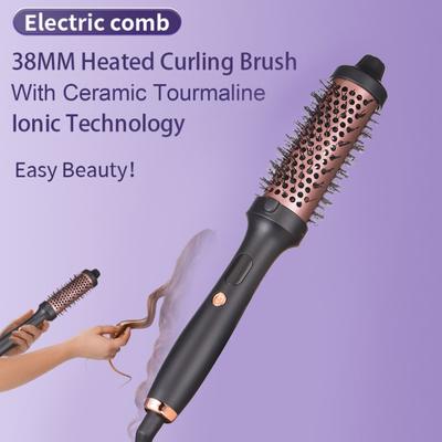 Wired Curling Brush 38MM LED Display Thermal Brush Fast Heating Negative Ion Round Brush Electric Hair Straightening Curling Wand Tools
