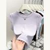 Women Round Neck Cap Sleeve Ribbed T-shirt Summer Solid Color Slim Fit Modal Sleeveless Basic Tee Casual Top