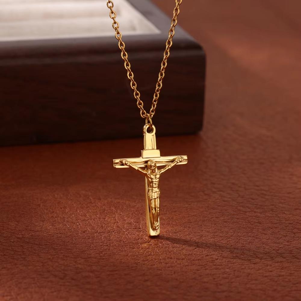 Stainless Steel Cross Necklace For Women Gold Chain Cross Pendant Necklaces Retro Religion Jewelry Gift Bijoux Femme