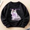 Kids Crewneck Long Sleeve Sweatshirt, Bow Kitten Print, Sports Casual Top for Autumn Winter