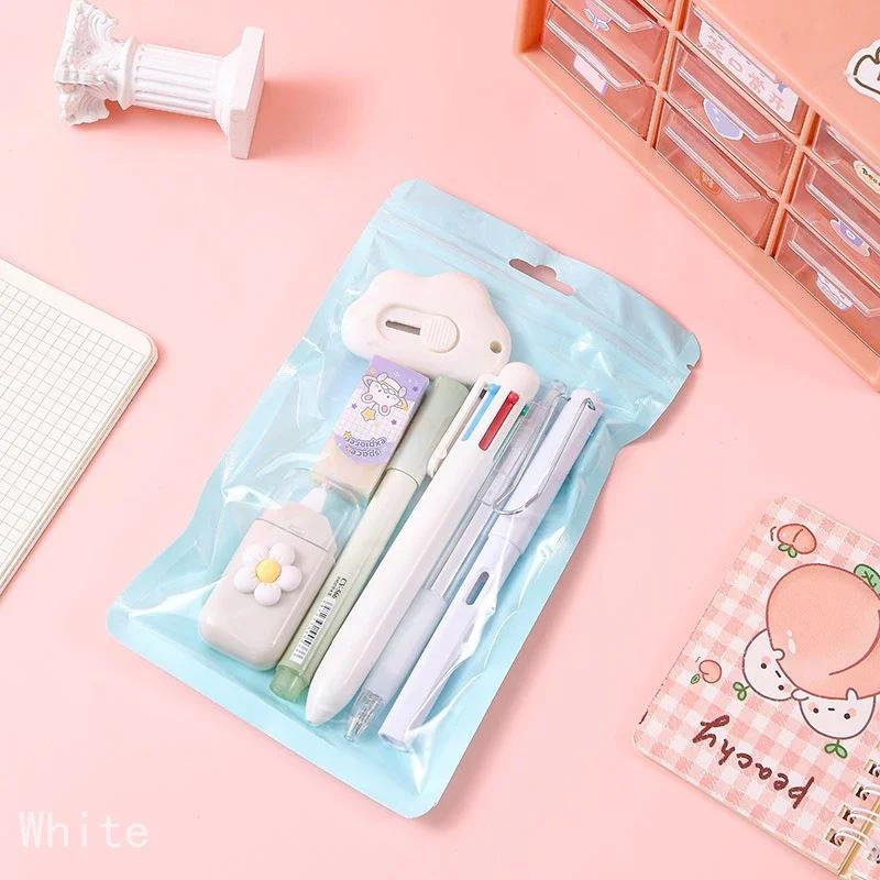 

7Pcs Set Kawaii Student Stationery Sweet Cartoon Cat Paw Correction Tape Glue Tape Eraser Gel Pen Cutter Back to School Gift