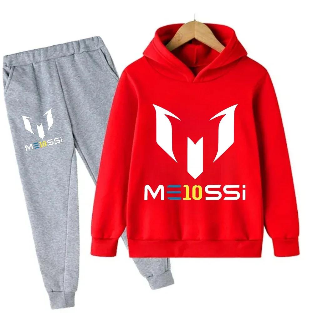 Jesienna Gwiazda Piłki Nożnej Messi 3-12 lat Dziecięce Bluzy z Kapturem Zestawy Spodnie Garnitur 2 Szt. Zestawy Ubrania dla Dzieci Chłopiec Dziewczynka Codzienna Moda Dresy