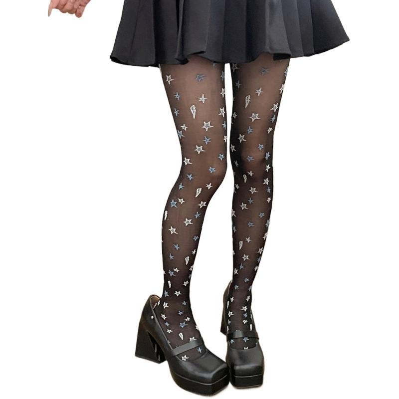 Aesthetic Star Patterned Silk Stockings Sexy Sheer Thin Tights Japanese Harajuku Nylon Pantyhoses Streetwear for Women