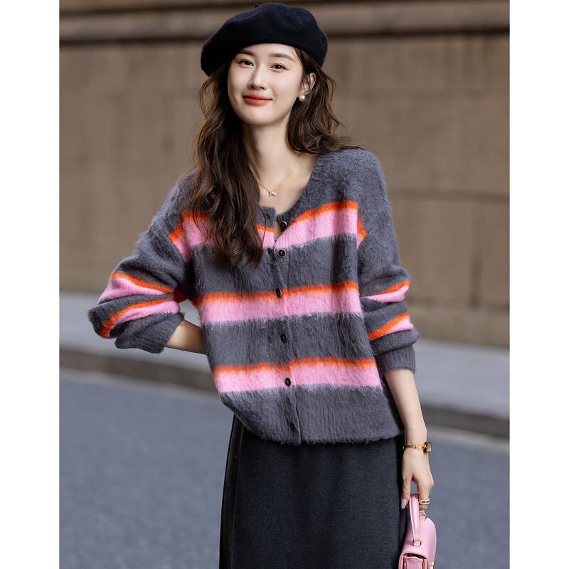 Demana Women s Color-Block Stripe Cardigan S