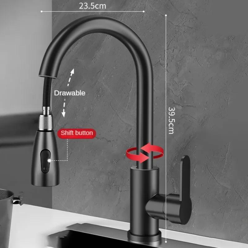 

Kitchen Faucets Stainless Steel Pull Out Kitchen Sink Water Tap Deck Mounted Mixer Stream Sprayer Head Hot Cold Taps чорний