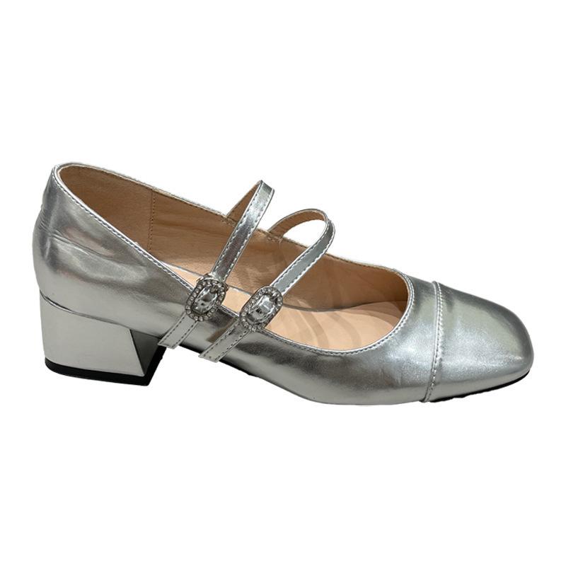 French thick heel niche single shoes red with skirt square Mary Jane shoes