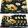 4PC 30x45CM Sunflower Wood Grain Placemats Stain Resistant Linen Table Placemats Summer Seasonal Kitchen Party Decor