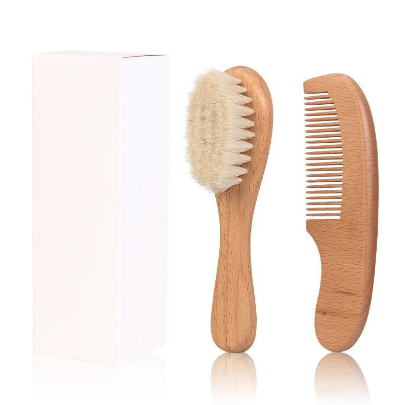 Cross-Border Soft Wool Brush with Beech Handle Hair Comb Set for Baby Care Perfect Bath Shampoo Tool for Children