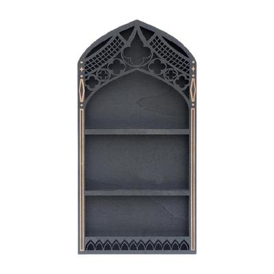 Wooden Multi Tiers Shelf Wall Mount Stand Gothic Window for Rock and Stone Shelf Display Stand