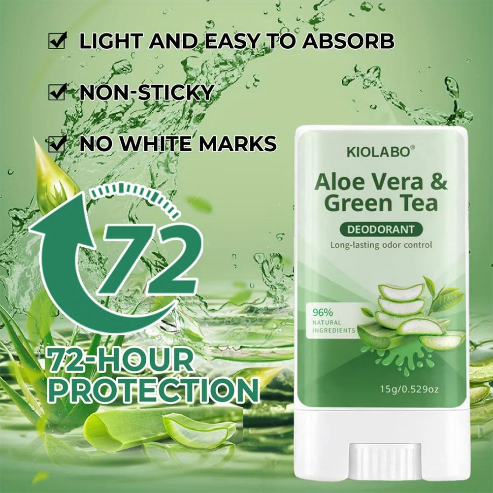 Aloe Vera & Green Tea Deodorant Stick 72 Hour Long-Lasting Deodorizing Fresh Scent All Day for Hands, Feet, Face and Underarm