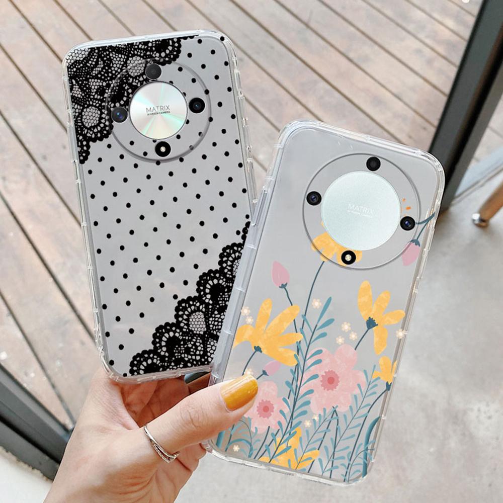 Rose Flower Lavender Oil Painting Phone Case For Honor X9c X9b X9a X8a X8b X8c X7a X7b X7c X6b X7c X7d Transparent Clear Cover