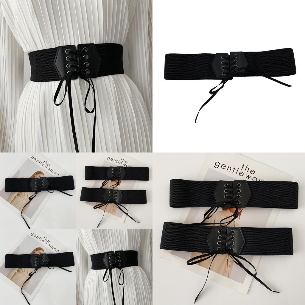 Fashionable Black Elastic Waist Belt For Women With Stylish Wide Ribbon Design
