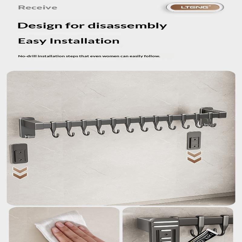 Multi-functional Wall-mounted Knife Holder with No-drill Kitchen Hooks for Easy Hanging and Organization