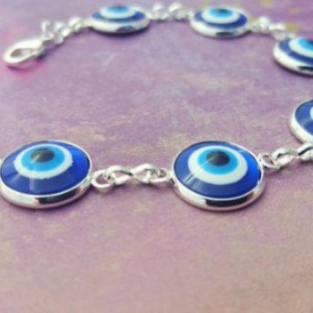 Personality Gothic Punk Blue Evil Eye Silver Color Chain Bracelet for Woman Men Mysterious Jewelry Accessories Not Allergic Gift