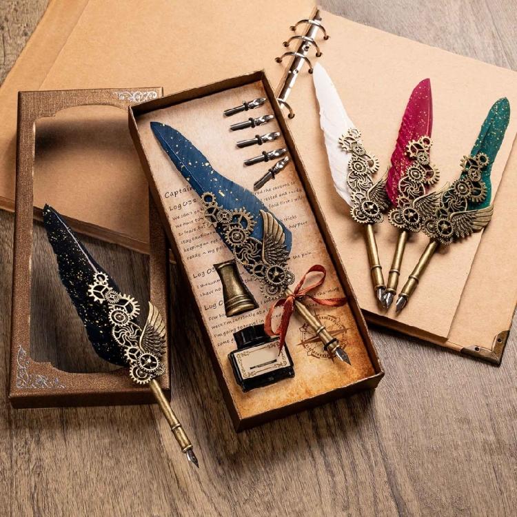 Ancient Quill Dip Pen Quill Feather Pen and Inks Set Calligraphys Writing Pen