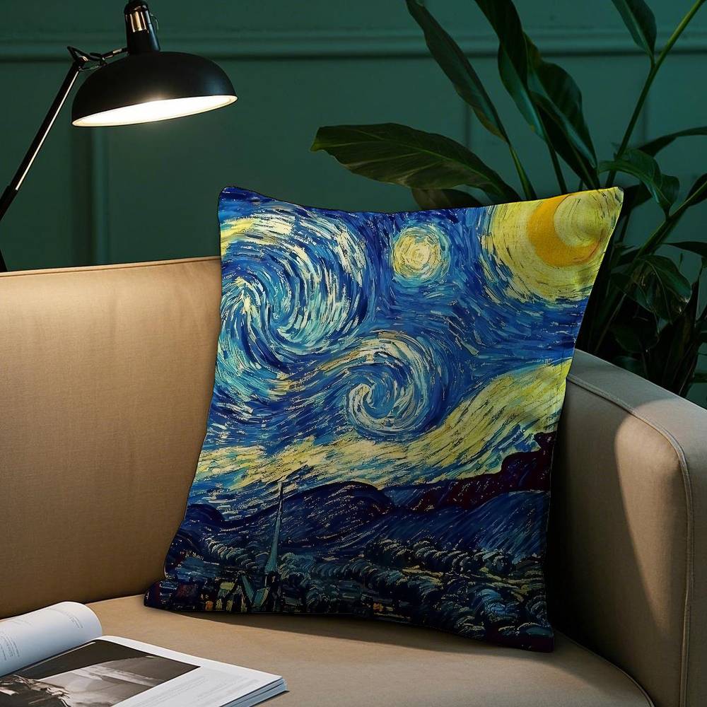 Starry Night Van Gogh Pillow Case Plush Fabric Soft Pillowcase Double Sided Print Sofa Cushion Cover Throw