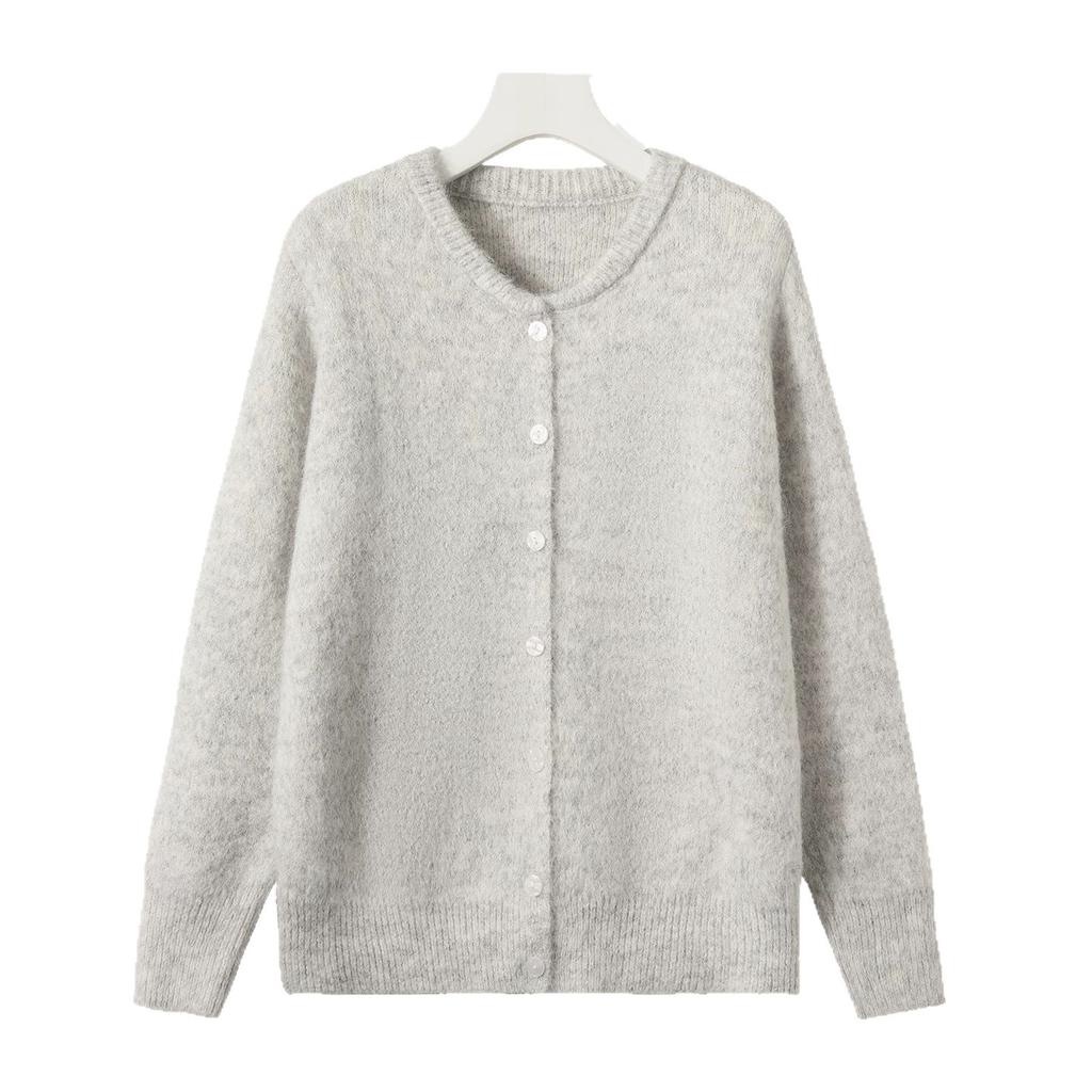 Europe and the United States hot-selling soft knitted cardigan women's 2026 new retro buckle gray sweater jacket ins wind