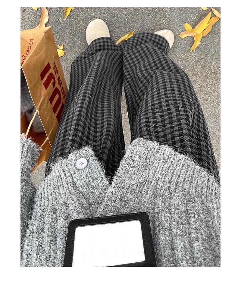 Women's 2025 Winter High-Waisted Gray Flannel Plaid Pants: Japanese Style, Petite Woolen, Straight Wide-Leg.