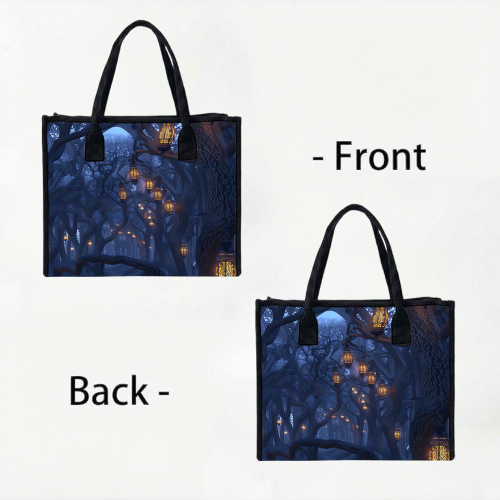 Fantasy Lantern Forest Printed Tote Bag Stylish Daily Use Shoulder Bag