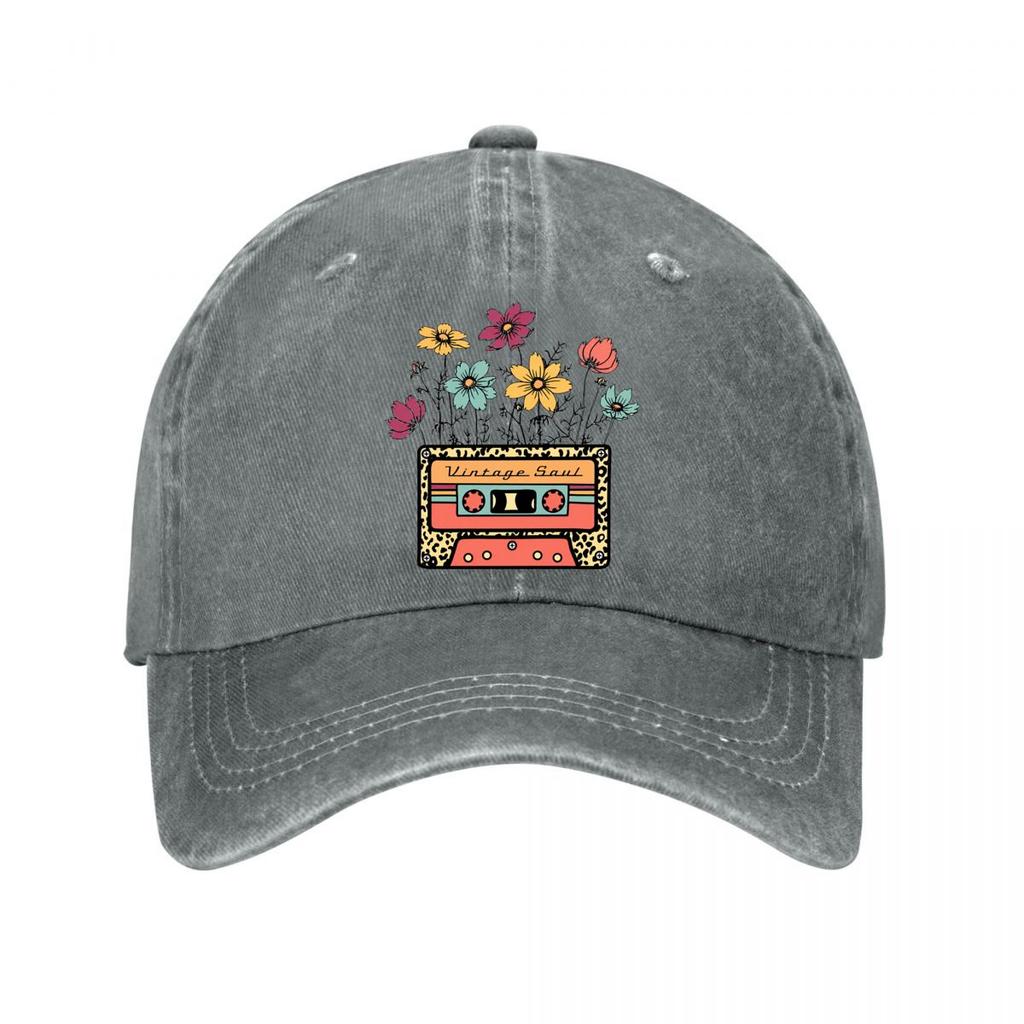 Vintage Floral Cassette Tape Retro Soul Washed Baseball Cap Outdoor For Womens Unisex FeUnisex